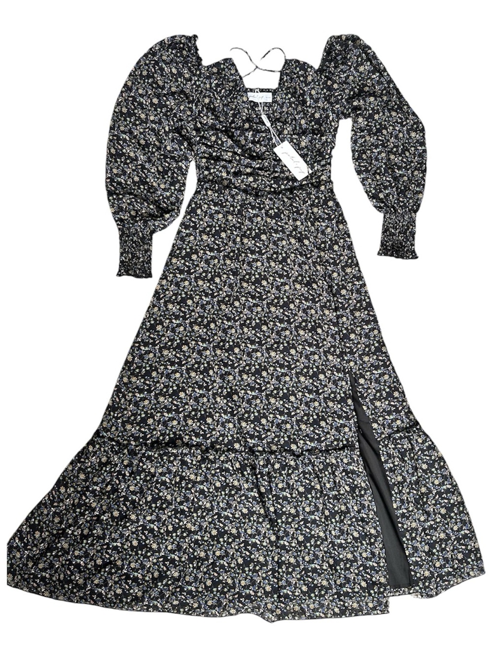 NWT petal + pup Keziah Black Ditzy Floral Maxi Long Sleeve Dress size XS - Picture 3 of 13